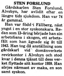 Forslund Sten Älvsbyn död 24 Maj 1975 PT