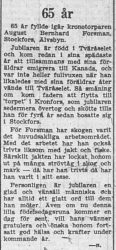 Forsman August Bernhard Stockfors 65 år 24 April 1957 PT