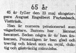 Furtenbach August Engelbert Vistträsk 65 år 23 maj 1962 NK