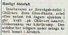 Gran-Skarin Sven Älvsbyn död 21 feb 1938 PT