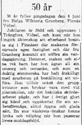 Granberg Helga Wiktoria Finnäs Vidsel 50 år 5 Juni 1965 PT