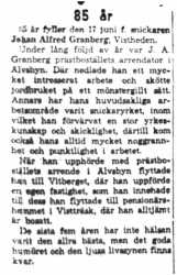Granberg Johan Alfred Vistheden 85 år 17  Juni 1958 NK