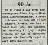 Granberg Johan August Sågfors 90 år 6 Juni 1953 PT