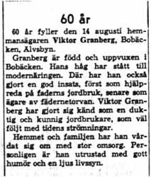 Granberg Viktor Bobäcken Älvsbyn 60 år 14  Aug 1958 NK