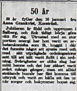 Grankvist Anna Korsträsk 50 år 9 jan 1954 nk
