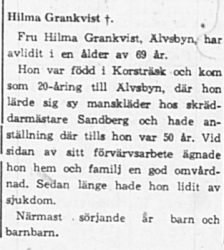 Grankvist Hilma Älvsbyn död 13 Maj 1965 PT