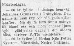 Grankvist Johannes Trångfors 66 år 30 Okt 1931 PT