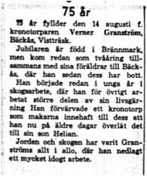 Granström Verner Bäckås Vistträsk 75 år 13  Aug 1958 NK