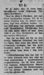 Grönlund Arvid Fleviken 80 år 24 Mars 1958 NK