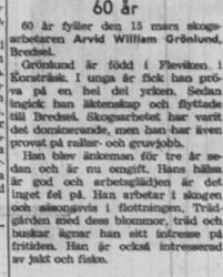 Grönlund Arvid William Bredsel 60 år 15 Mars 1958 NK