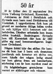 Grönlund Göta Valborg Korsträsk 50 år 11 Sept 1965 PT