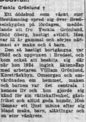 Grönlund Teckla Bredsel död 16 Feb 1955 NK
