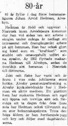Hedman Johan Arvid Älvsbyn 80 år 21 Maj 1965 PT