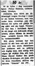 Hedman Petter Lillkorsträsk 50 år 6 Sept 1949 PT
