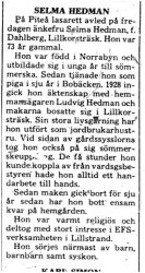 Hedman Selma Lillkorsträsk död 10 Juni 1975 PT