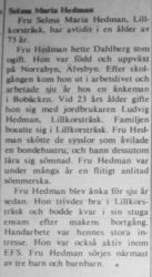 Hedman Selma Maria Lillkorsträsk död 10 Juni 1975 NK