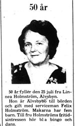 Holmström Linnea Älvsbyn 50 år 24 juli 1975 PT