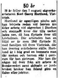 Hortlund Karl Georg Vistträsk 50 år 7  Aug 1958 NK