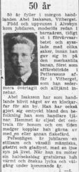 Isaksson Abel Vitberget 50 år 22 maj 1956 PT