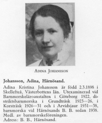 Johansson Adina 18980302 Från Svenskt Porträttarkiv