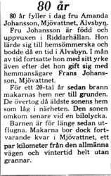 Johansson Amanda Mjövattnet 80 år 13 Jan 1975 PT