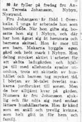 Johansson Anna Teresia Nybyn 80 år 8 Dec 1966 NSD