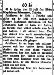 Johansson Ebba Magdalena Tvärån 60 år 21  Juli 1958 Nk