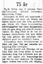 Johansson Edvard Brännträsk Vidsel 75 år 7 okt 1965 PT