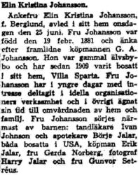 Johansson Elin Kristina Älvsbyn död 28   Juni 1958 NK