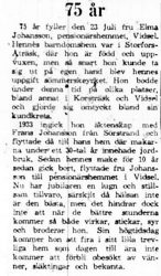 Johansson Elma Sörstrand 75 år 22 Juli 1965 PT