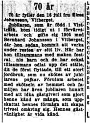 Johansson Elma Vitberget 70 år 16  Juli 1953 NK