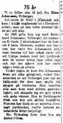 Johansson Elma Vitberget 75 år 15  Juli 1958 NK