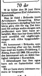 Johansson Elof Korsträsk 70 år 28 Juni 1975 PT