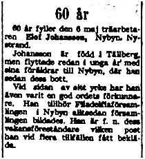 Johansson Elof Nybyn 60 år 5 Maj 1953 NK
