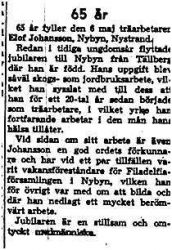 Johansson Elof Nystrand 65 år 5 Maj 1958 NK