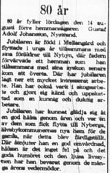 Johansson Gustaf Adolf Nystrand 80 år 13 Aug 1965 PT