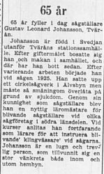 Johansson Gustav Leonard Tvärån 65 år 6 Maj 1965 PT