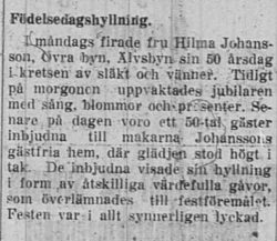 Johansson Hilma Övra byn 50 år 24 April 1931 PT