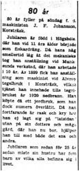 Johansson Johan Ferdinand  Korsträsk 80 år 11  Aug 1949 PT