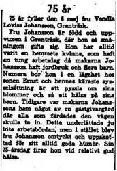 Johansson Vendla Lovisa Granträsk 75 år 5 Maj 1958 NK