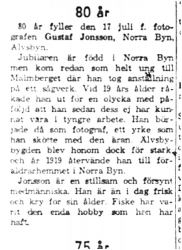 Jonsson Gustaf Norra byn 80 år 16   Juli 1959 NK