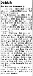 Jonsson Rut Matilda Korsträsk död 30 jan 1952 NK