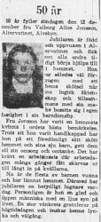 Jonsson Valborg Alice Altervattnet 50 år 11 Dec 1965 PT