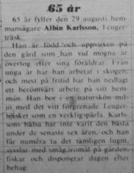 Karlsson Albin Teuger 65 år 29 Aug 1972 NK
