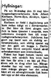 Karlsson Erik Albin Norrabyn 50 år 16 Maj 1958 NK