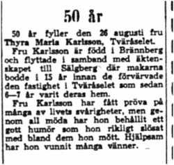 Karlsson-Thyra-Maria-Tvaraselet-50-ar-25-Aug-1954-NK