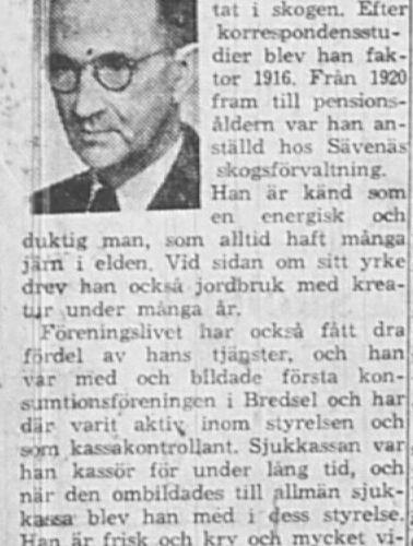Lagerskog Karl Leonard 75 år Bredsel 4 April 1964 NSD