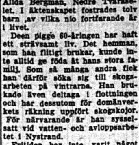 Larsson Karl Joel Bredsel 75 år 14  Juli 1958 NK