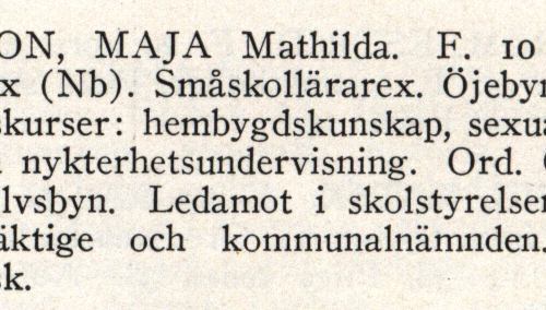 Larsson Maja Från boken Sveriges Småskollärarinnor tryckt 1945