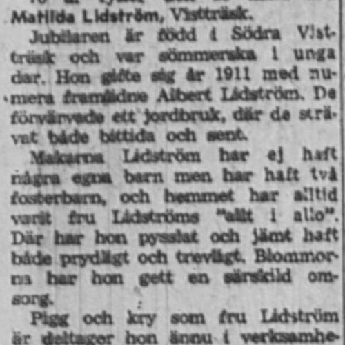 Lidström Matilda Vistträsk 70 år 24 Mars 1958 NK